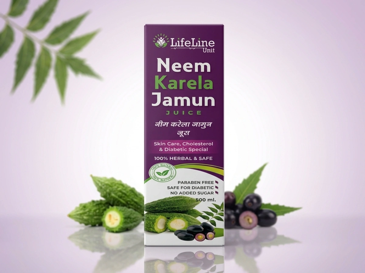 Life Line Unit Neem Karela Jamun Juice Skin Care Cholesterol & Diabetic Special 100% Herbal & Safe Natural Paraben Free Safe For Diabetic No Added Sugar 500 Ml